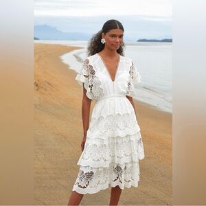 Farm Rio V-Neck White Lace Dress Size Medium
